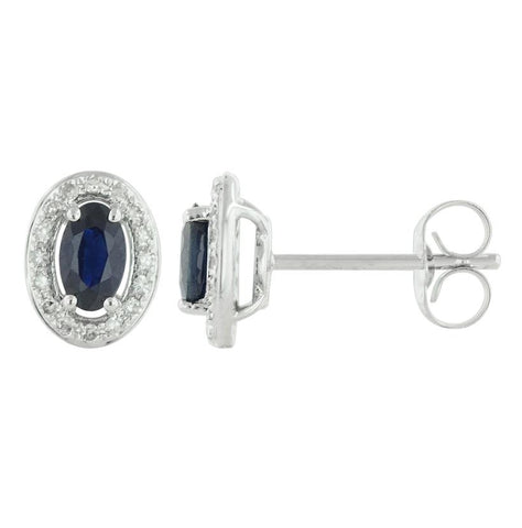 0.12 Ctw Diamond 14k White Gold Sapphire Round Shape Womens Gemstone Earrings