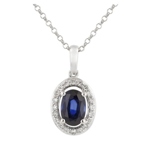 0.07 Ctw Diamond 14k White Gold Sapphire Round Shape Womens Gemstone Necklace Pendant With 16 Inch Chain