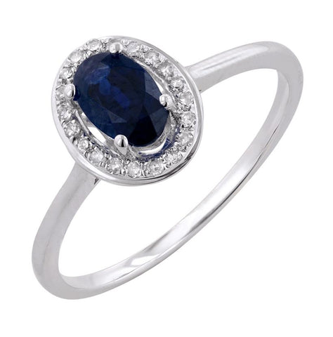 0.07 Ctw Diamond 14k White Gold Sapphire Round Shape Womens Gemstone Ring