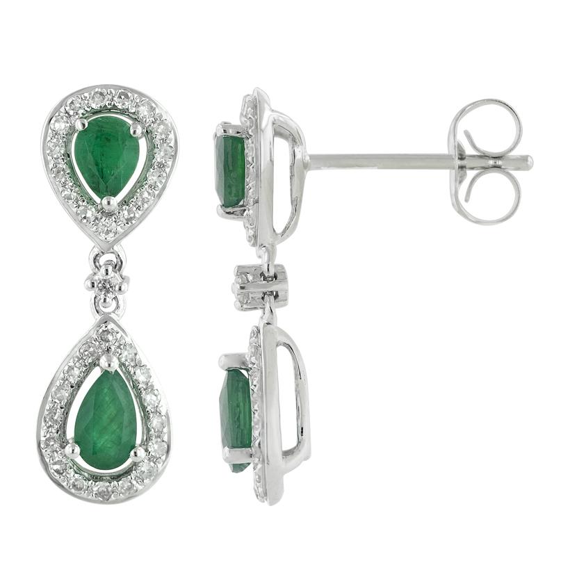 0.25 Ctw Diamond 14k White Gold Emerald Round Shape Womens Gemstone Earrings