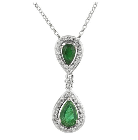 0.14 Ctw Diamond 14k White Gold Emerald Round Shape Womens Gemstone Necklace Pendant With 16 Inch Chain