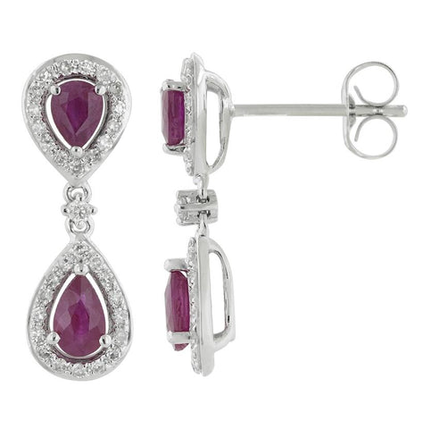 0.25 Ctw Diamond 14k White Gold Ruby Round Shape Womens Gemstone Earrings