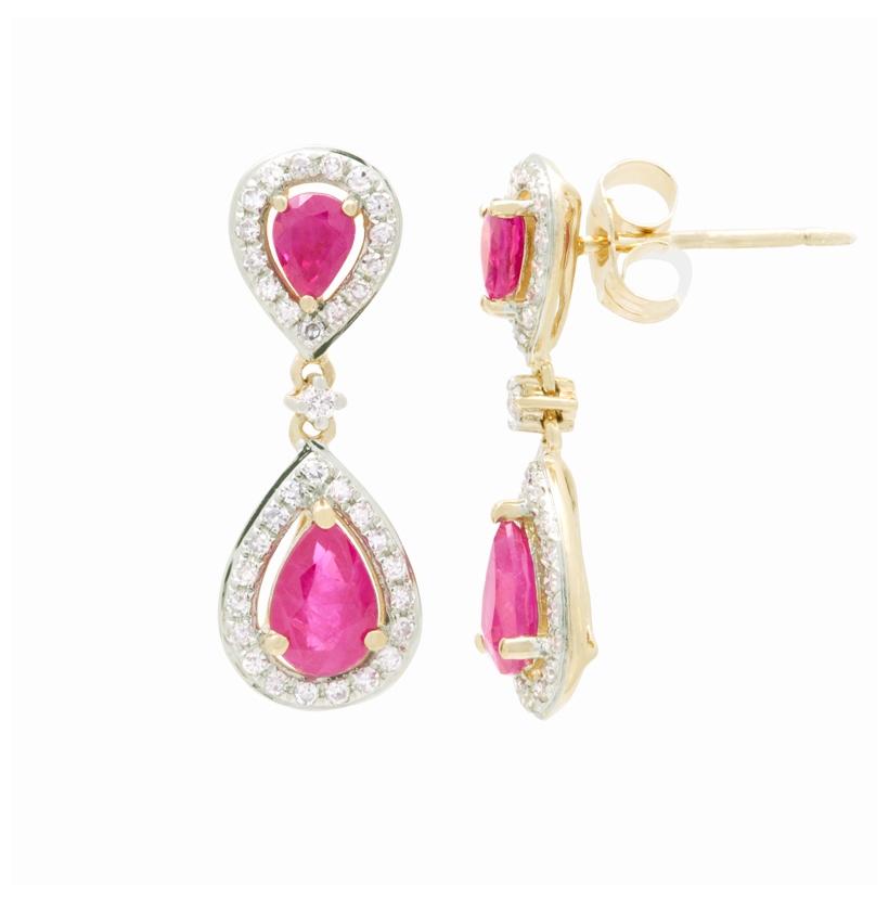 0.26 Ctw Diamond 14k Yellow Gold Ruby Round Shape Womens Gemstone Earrings