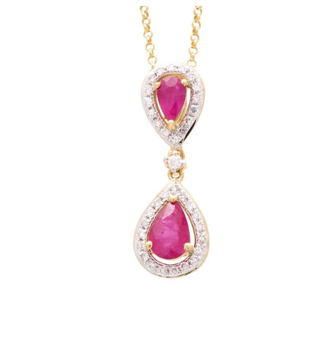 0.14 Ctw Diamond 14k Yellow Gold Ruby Round Shape Womens Gemstone Necklace Pendant With 16 Inch Chain