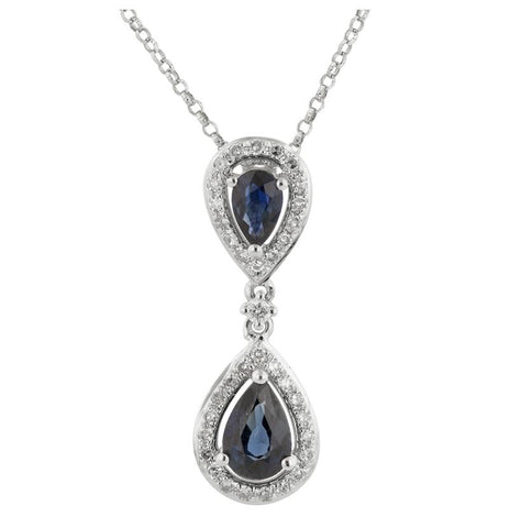 0.14 Ctw Diamond 14k White Gold Sapphire Round Shape Womens Gemstone Necklace Pendant With 16 Inch Chain