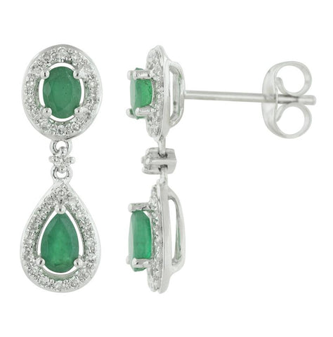 0.24 Ctw Diamond 14k White Gold Emerald Round Shape Womens Gemstone Earrings