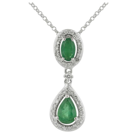 0.14 Ctw Diamond 14k White Gold Emerald Round Shape Womens Gemstone Necklace Pendant With 16 Inch Chain