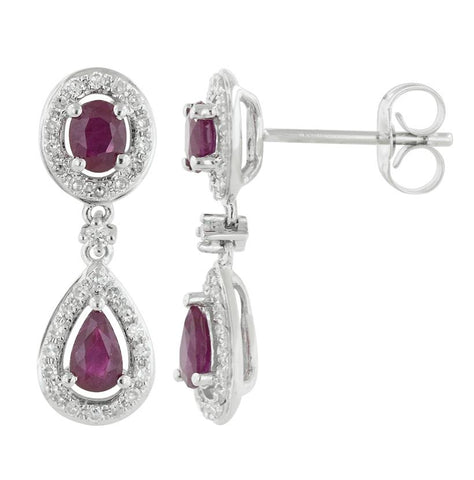 0.24 Ctw Diamond 14k White Gold Ruby Round Shape Womens Gemstone Earrings