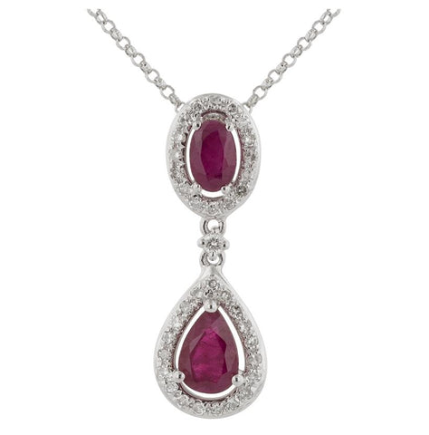 0.14 Ctw Diamond 14k White Gold Ruby Round Shape Womens Gemstone Necklace Pendant With 16 Inch Chain