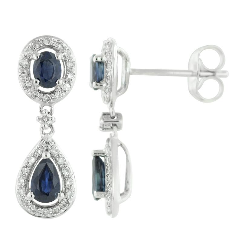 0.24 Ctw Diamond 14k White Gold Sapphire Round Shape Womens Gemstone Earrings