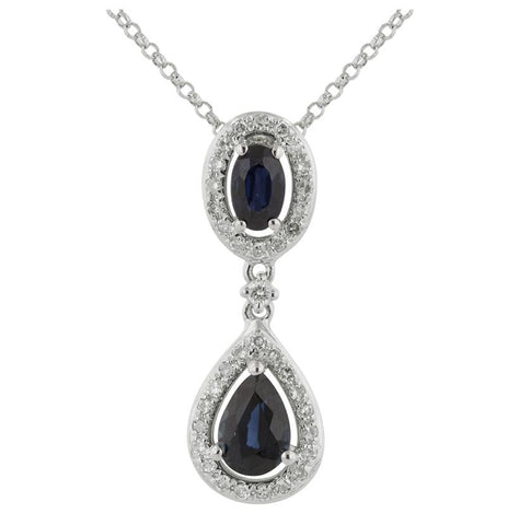 0.14 Ctw Diamond 14k White Gold Sapphire Round Shape Womens Gemstone Necklace Pendant With 16 Inch Chain