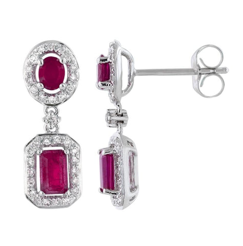 0.26 Ctw Diamond 14k White Gold Ruby Round Shape Womens Gemstone Earrings