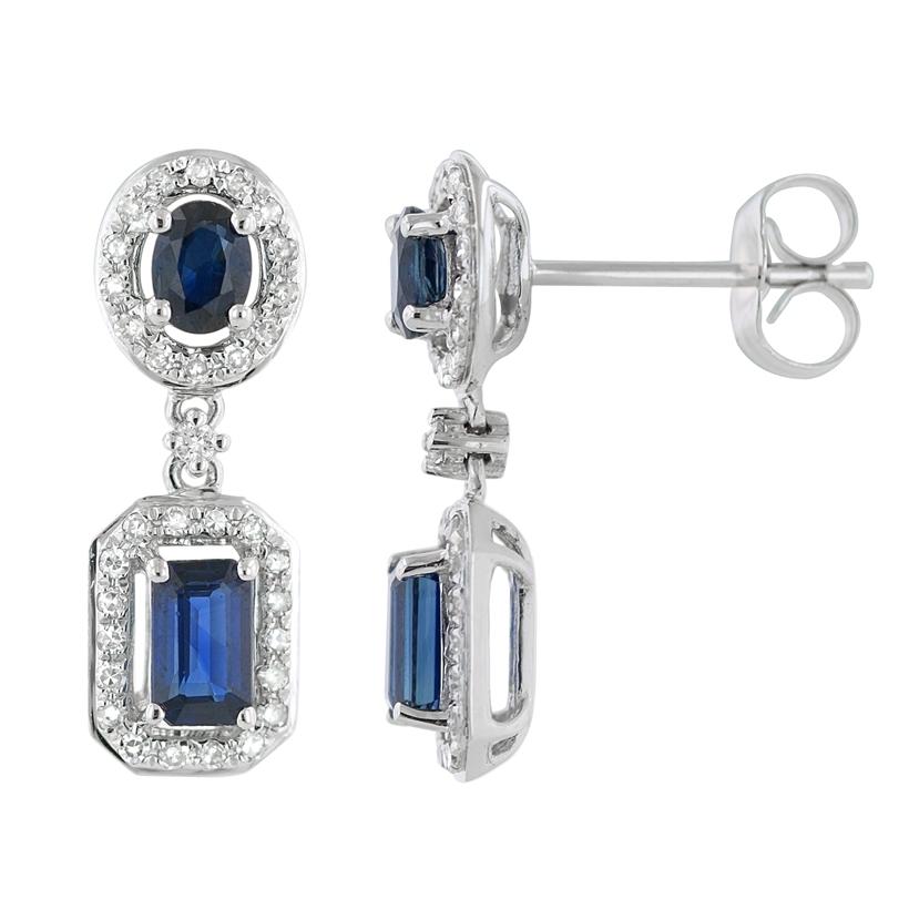 0.26 Ctw Diamond 14k White Gold Sapphire Round Shape Womens Gemstone Earrings