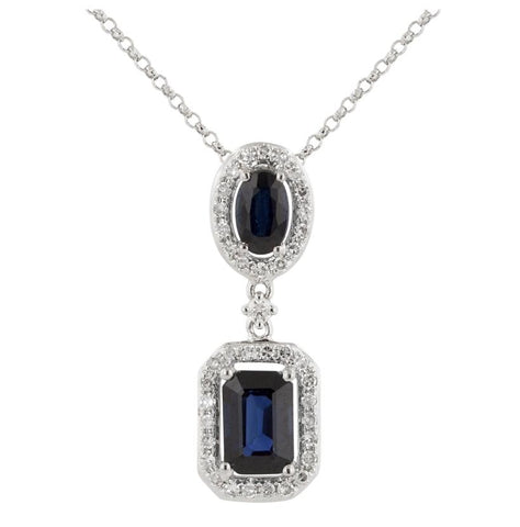 0.16 Ctw Diamond 14k White Gold Sapphire Round Shape Womens Gemstone Necklace Pendant With 16 Inch Chain