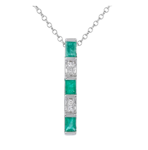 0.02 Ctw Diamond 14k White Gold Emerald Round Shape Womens Gemstone Necklace Pendant With 16 Inch Chain