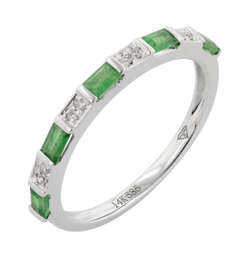 0.04 Ctw Diamond 14k White Gold Emerald Round Shape Womens Gemstone Ring