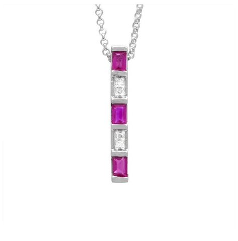 0.02 Ctw Diamond 14k White Gold Ruby Round Shape Womens Gemstone Necklace Pendant With 16 Inch Chain