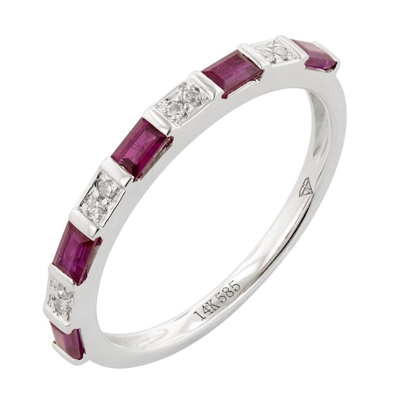 0.04 Ctw Diamond 14k White Gold Ruby Round Shape Womens Gemstone Ring