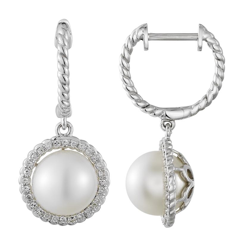 0.18 Ctw Diamond 14k White Gold Pearl Earrings