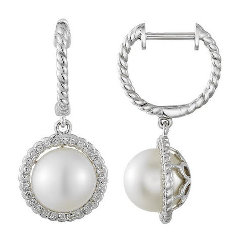 0.18 Ctw Diamond 14k White Gold Pearl Earrings