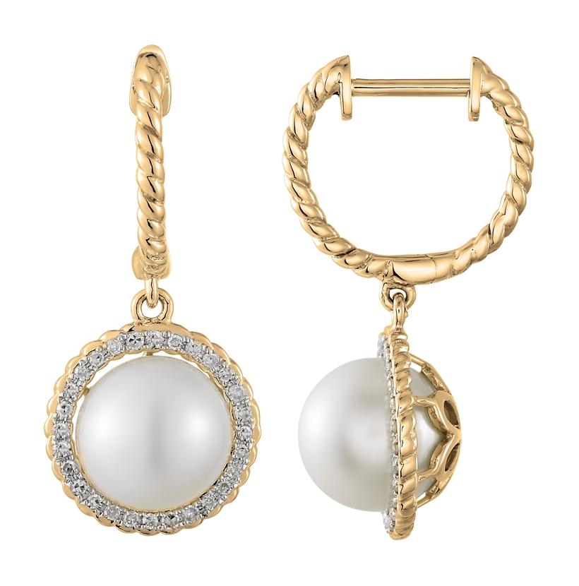 0.17 Ctw Diamond 14k Yellow Gold Pearl Earrings