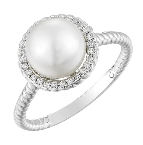 0.09 Ctw Diamond 14k White Gold Pearl Ring