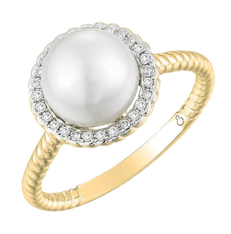 0.09 Ctw Diamond 14k Yellow Gold Pearl Ring