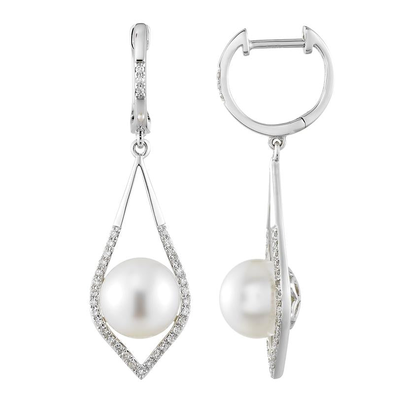 0.21 Ctw Diamond 14k White Gold Pearl Earrings