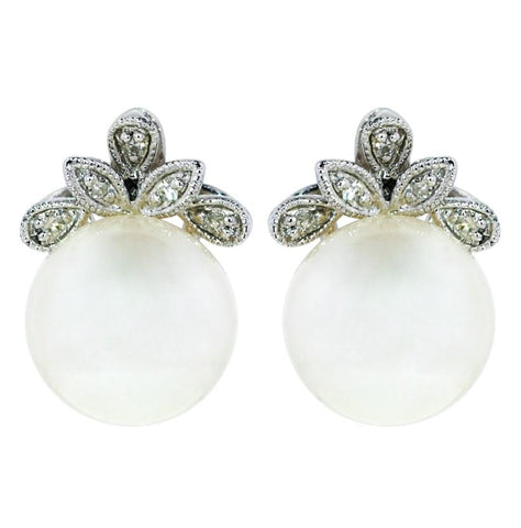 0.04 Ctw Diamond 14k White Gold Pearl Earrings