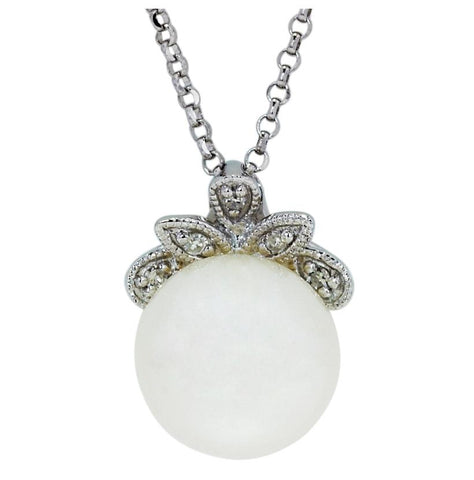 0.02 Ctw Diamond 14k White Gold Pearl Necklace Pendant With 16 Inch Chain