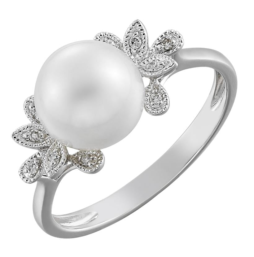 0.04 Ctw Diamond 14k White Gold Pearl Ring