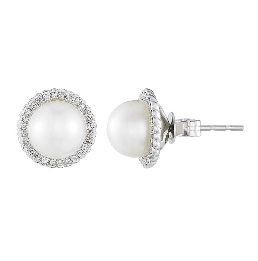 0.16 Ctw Diamond 14k White Gold Pearl Earrings