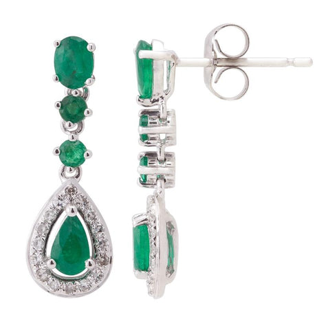 0.12 Ctw Diamond 14k White Gold Emerald Round Shape Womens Gemstone Earrings