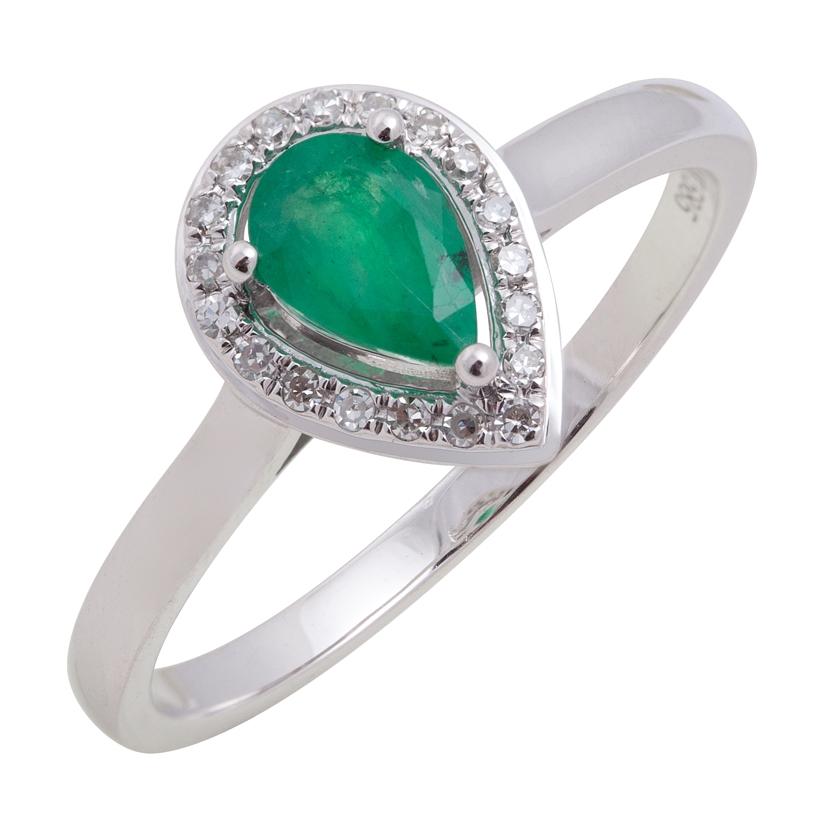 0.07 Ctw Diamond 14k White Gold Emerald Round Shape Womens Gemstone Ring
