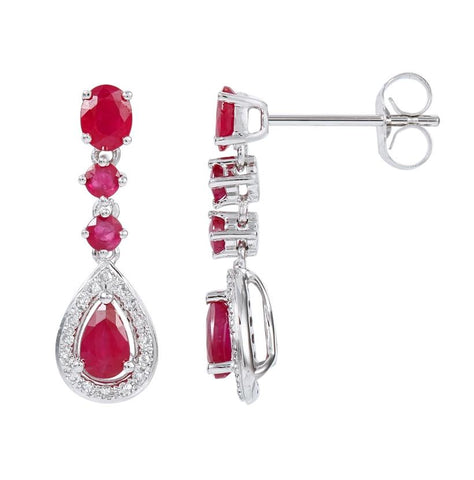 0.12 Ctw Diamond 14k White Gold Ruby Round Shape Womens Gemstone Earrings