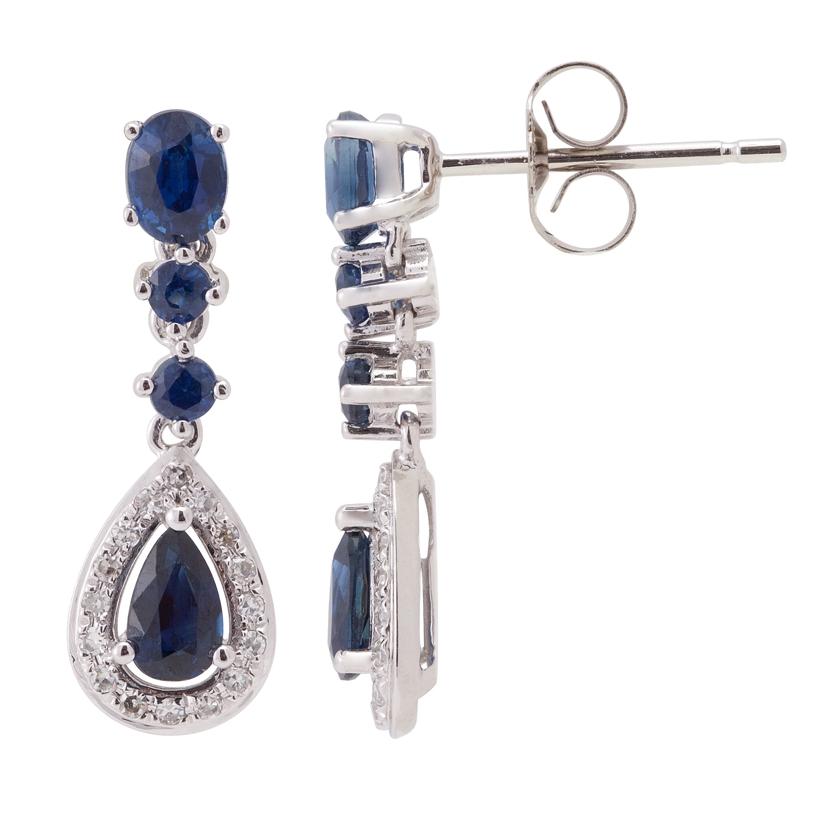 0.12 Ctw Diamond 14k White Gold Sapphire Round Shape Womens Gemstone Earrings