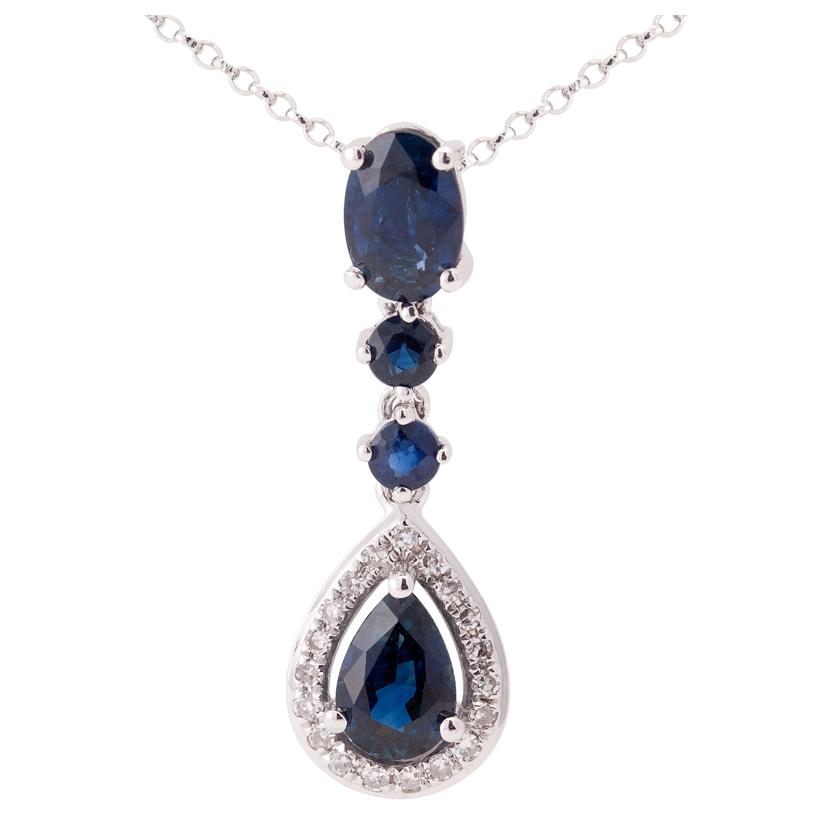 0.07 Ctw Diamond 14k White Gold Sapphire Round Shape Womens Gemstone Necklace Pendant With 16 Inch Chain