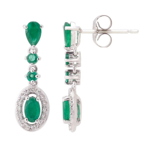 0.12 Ctw Diamond 14k White Gold Emerald Round Shape Womens Gemstone Earrings