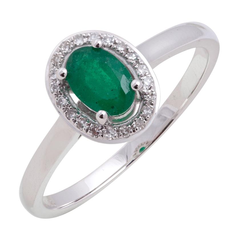 0.07 Ctw Diamond 14k White Gold Emerald Round Shape Womens Gemstone Ring
