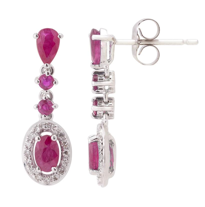 0.12 Ctw Diamond 14k White Gold Ruby Round Shape Womens Gemstone Earrings