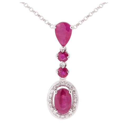 0.07 Ctw Diamond 14k White Gold Ruby Round Shape Womens Gemstone Necklace Pendant With 16 Inch Chain