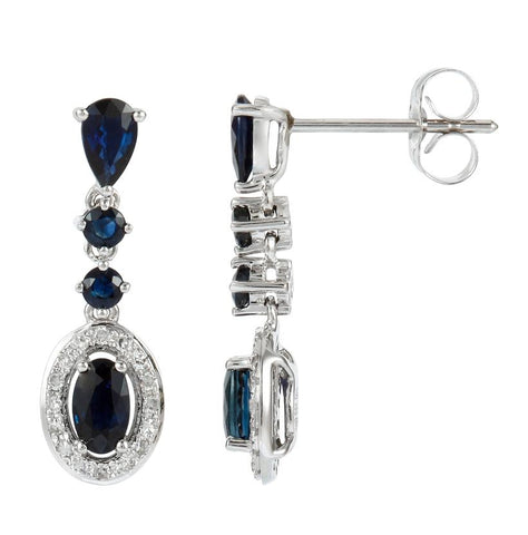 0.12 Ctw Diamond 14k White Gold Sapphire Round Shape Womens Gemstone Earrings