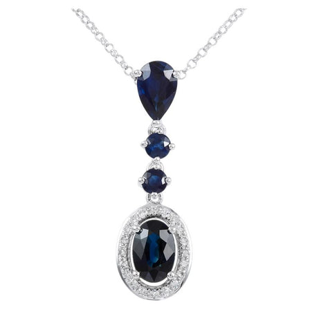 0.07 Ctw Diamond 14k White Gold Sapphire Round Shape Womens Gemstone Necklace Pendant With 16 Inch Chain