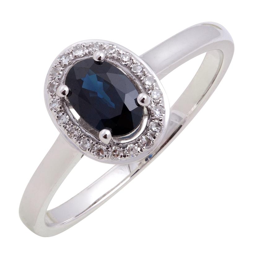 0.07 Ctw Diamond 14k White Gold Sapphire Round Shape Womens Gemstone Ring