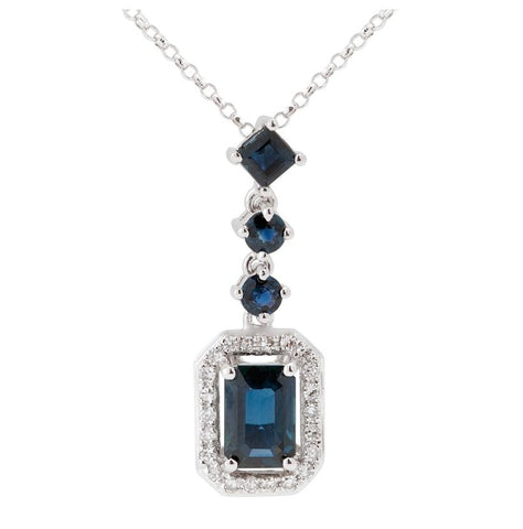 0.08 Ctw Diamond 14k White Gold Sapphire Round Shape Womens Gemstone Necklace Pendant With 16 Inch Chain