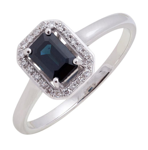 0.08 Ctw Diamond 14k White Gold Sapphire Round Shape Womens Gemstone Ring