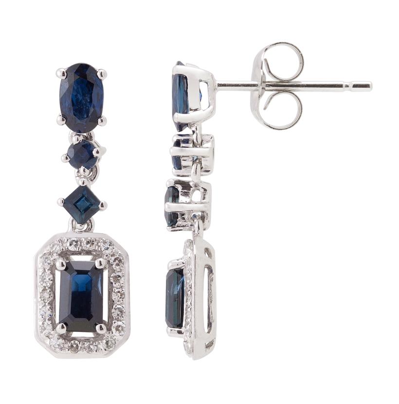 0.13 Ctw Diamond 14k White Gold Sapphire Round Shape Womens Gemstone Earrings