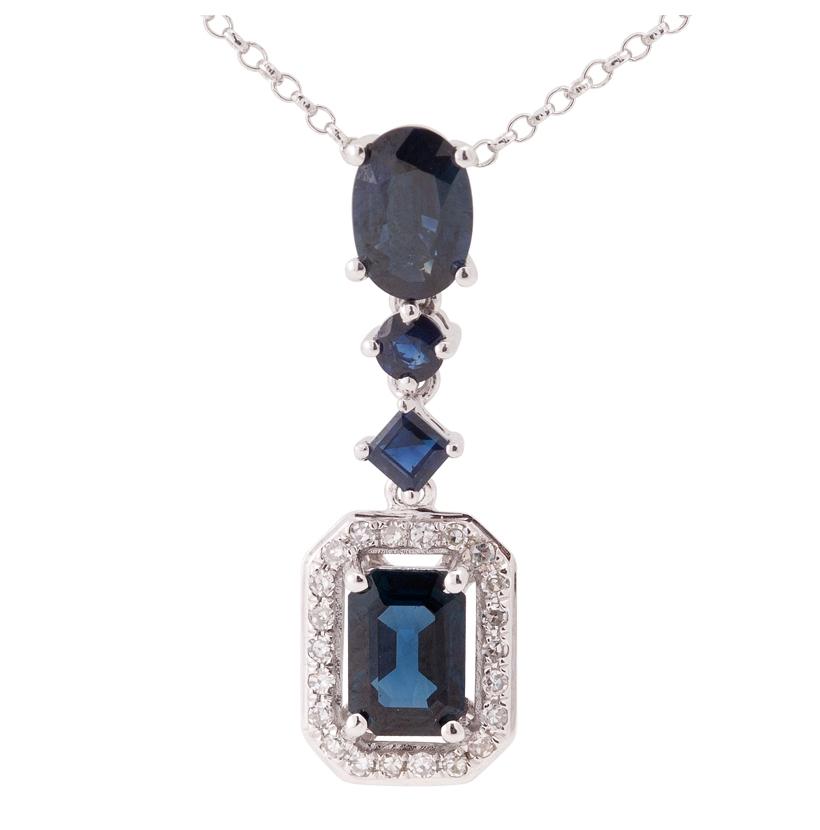 0.08 Ctw Diamond 14k White Gold Sapphire Round Shape Womens Gemstone Necklace Pendant With 16 Inch Chain