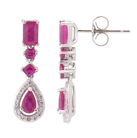 0.12 Ctw Diamond 14k White Gold Ruby Round Shape Womens Gemstone Earrings