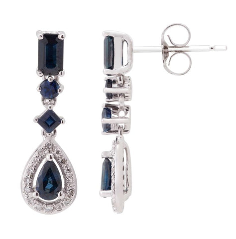 0.12 Ctw Diamond 14k White Gold Sapphire Round Shape Womens Gemstone Earrings